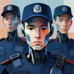 abstract close - up portrait of robot policemen from thx 1 1 3 8, by ilya kuvshinov, by thomas lawrence, by bayard wu, trending on artstation, masterpiece