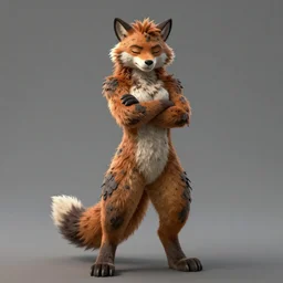 A female furry character posing with arms crossed and eyes closed. Her fur is matted and dirty. The pose is dramatic, showing off her muscular physique. Concept art, video game art, sharp focus, natural lighting, full body, extremely detailed, trending on artstation