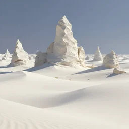 Landscape, white desert sand dunes monoliths. Fantasy, digital painting, HD, 4k, detailed.