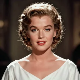 film still of marilyn monroe as princess leia, white gown, hair in buns, focus on faces, cinematic lighting, unreal engine, steve mccurry, volumetric lighting