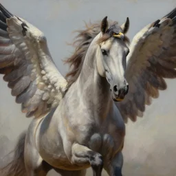 realistic oil painting, a winged horse with an eagle head, highly detailed, trending on artstation, by james gurney and michael whelan