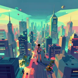 vaporwave videogame city wallpaper, low poly, large,