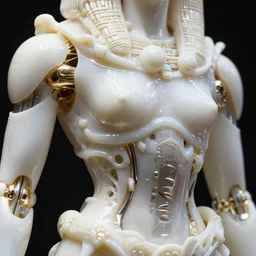 hyper detailed ultra sharp beautiful well contoured porcelain ivory smooth fair subconscious book of the dead, up close shot, sharp focus, global illumination, radiant light, biomechanical white silver gold rhizomorphs, alexandre ferra white mecha, irakli nadar, alexander mcqueen, octane highly render, 4 k, ultra hd,