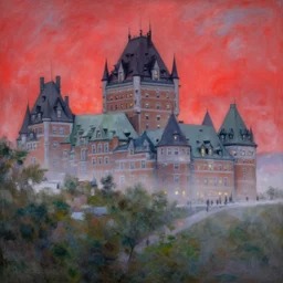 quebec city!!! by claude monet! red sky!! misty!! fog! realistic! mysterious!!-H 800 - W 1080