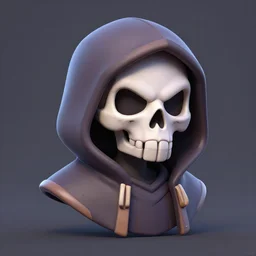 hooded skull, stylized stl, 3 d render, activision blizzard style, hearthstone style, crash bandicoot artstyle