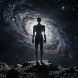 cosmic being standing amidst the stars, dramatic digital art