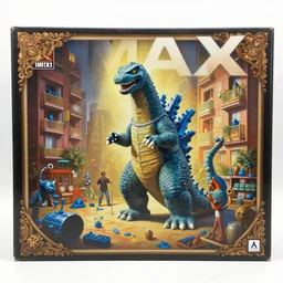 painting 1 9 7 0 kaiju party in 1 9 6 2 apartment tokyo, model box for plastic some blue parts, ages 7 to 1 5, in box, used condition, by vincente b ballestar, by francesco blanc, & by jack gaughan high resolution, hyper detailed, cinematic, ornate masterpiece, shot on imax with full frame on signature prime lens