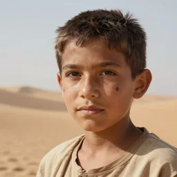 a detailed portrait of a tan boy with a small face tattoo in the desert, fantasy art illustration, incredibly highly detailed and realistic, 8 k, sharp focus