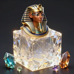 egyptian wizard of technology, brown skin handsome powerful egyptian wizard, highly detailed crystal and gemstone relics, solid cube of light, hard edges, artstation, sharp focus, illustration, 8 k highly detailed