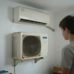 dirty air - conditioning machine in the white bedroom of a young teenager the wet walls, blurred, faded, depth of field, ultra realistic, very detailed, by david lynch and nadav kander, 8 k hyper realistic detailed cinematic still
