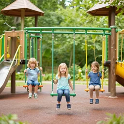a jungle gym with three kids on it