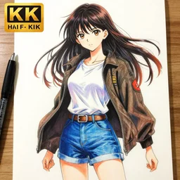 drawn anime woman in thrifty clothing, very anime, trending artwork, 4 k, vibrant and dynamic