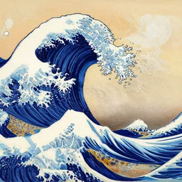 a painting of the perfect, symmetrical wave, lineart!, pointilism, low saturation colors, triadic color palette, high detail