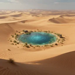 ultra realistic illustration, big desert with oasis in the middle, matte painting, hyper detailed photo realism, rich contrast of colors, 1 0 0 mega pixels, league of legends artwork