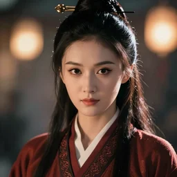 a beautiful portrait of a wuxia heroine, vertical portrait, symmetrical face by by tian zi / wlop / ayanamikodon, artstation : 1. 7, trending on dynasty warrior, dramatic lights, rim lights, blur, bokeh, dof : - 1