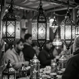 arabic lantern bazaar, award winning black and white photography