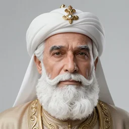 a close up portrait of an old white bearded Sultan Saladin, art station, highly detailed, concept art, sharp focus, illustration in pen and ink, wide angle, by Kentaro Miura