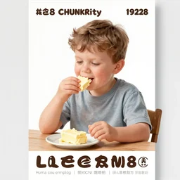 poster from 1 9 2 8 of a chunky boy age 8 sitting by a table eating butter