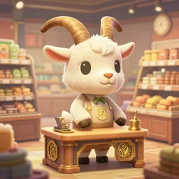 cute animal crossing goat as a shopkeeper in a modern supermarket, deep focus, league of legends, d & d, fantasy, intricate, elegant, highly detailed, digital painting, artstation, concept art, matte, sharp focus, illustration, hearthstone, art by artgerm and greg rutkowski and alphonse mucha