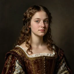 half - bust portrait of beautiful young woman in renaissance dress, art by sally mann