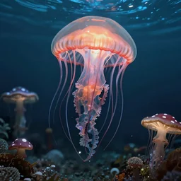 a deep underwater, jellyfish, psychedelic mushrooms dream, by dave mckean, artstation