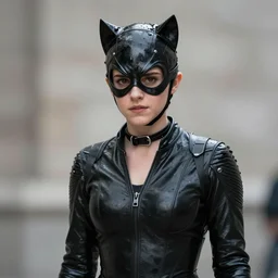 Emma Watson as Catwoman, XF IQ4, 150MP, 50mm, f/1.4, ISO 200, 1/160s, natural light, Adobe Lightroom, photolab, Affinity Photo, PhotoDirector 365, filling the frame, rule of thirds, symmetrical balance, depth layering, polarizing filter