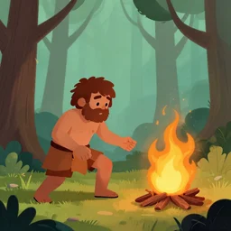 caveman burning down sacred forest because he has just discovered fire