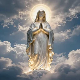 a giant virgin mary form glowing in the sky in the form of clouds