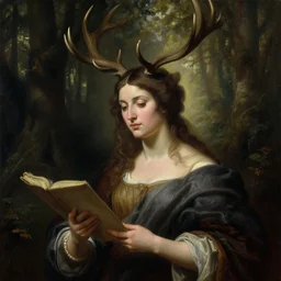 beautiful oil matte portrait painting, women with antlers gathering in an ominous forest, wonderful masterpiece highly detailed, beautiful cinematic light deep focus, elegant, digital painting, smooth, sharp focus, golden ratio, dramatic illumination, ultra realistic, 8 k, art by artemisia lomi gentileschi and caravaggio