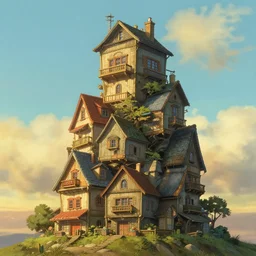 stacked houses, solarpunk, golden hour, studio ghibli, jean - baptiste monge, octane render, 4 k
