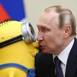 vladimir putin biting a minion head, highly detailed