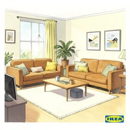 IKEA catalogue photo of a living room, by Will Eisner