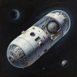 painting of a capsule, nasa, spaceship, space, black hole, by chris foss, deep space, intricated details, 4 k
