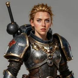 Scarlett Johansson as a battle sister from Warhammer 40k, portrait, highly detailed, intricate, concept art, artstation
