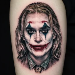 tattoo design sketch of beautiful margot robbie portrait with joker makeup, in the style of den yakovlev, realistic face, black and white, faded edges, realism tattoo, hyper realistic, highly detailed