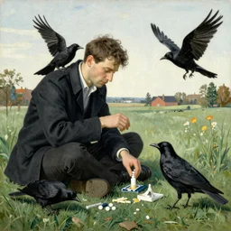 a norman rockwell painting of black birds using drugs
