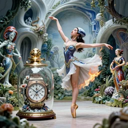 fuji gfx, 8 k, j. j abrams flare ; esoteric ultra realistic hublot in cthulhu ( 1 9 9 0 ) film still garden dance scene in frontiers in porcelain photography fashion magazine june seinen manga portrait edition, hyperrealistic real - life xenomorph gal gadot porcelain occult timepiece in victorian glass jar, pointe pose, eye contact, tilt shift wide shot zaha hadid background
