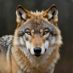 wolf sheep head, oil painting, front view, artstation, dramatic lighting, symmetry, beautiful