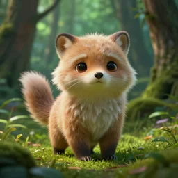 a small cute furry animal in the green forest, style artstation, style greg rutkowsk, octane render, unreal engine 6, epic game graphics, hyper realistic fantasy, ciberpunk, conceptual art, ray tracing