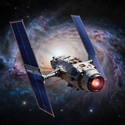 science spaceship with solar sails, ion engine, passing through m 8 3 galaxy, epic masterpiece, cinematic