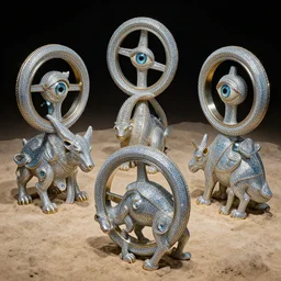 As I looked at the living creatures, I saw a wheel on the ground beside each creature with its four faces. This was the appearance and structure of the wheels: They sparkled like topaz, and all four looked alike. Each appeared to be made like a wheel intersecting a wheel. As they moved, they would go in any one of the four directions the creatures faced; the wheels did not change direction as the creatures went. Their rims were high and awesome, and all four rims were full of eyes all around.