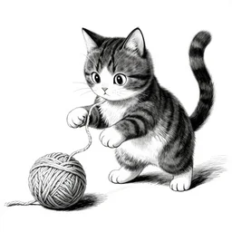 a cat playing with a ball of yarn drawn by Junji Ito, 8k resolution, black and white hand sketch, manga