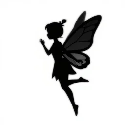 flat black vector silhouette of a fairy, pure white background, 4 k resolution