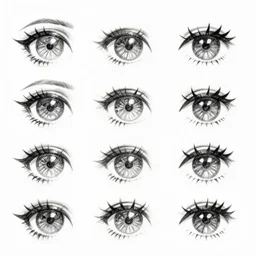eyes game 3 / 4 angle asset sheet overlay pencil sketch 8 bit