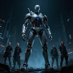 low wide perspective photo of a hacked cyborg, midnight, cyberpunk, 3 d render, by wayne barlowe, by beeple, by artgerm, beksinski, rutkowski, peter gric, photorealistic, cinematic dramatic lighting, ominous electric atmosphere, album cover art, blade runner 2 0 4 9, masterpiece