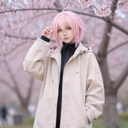 a sakura card captor russian cosplayer wearing an anorak made by balenciaga