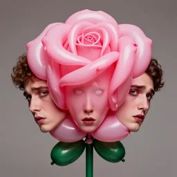 3 d cinematic close portrait of a 1 9 8 0 s symmetrical nasty people pink rose baloon artwork by stanley donwood