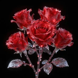 glistening glowing red ice roses digital art artstation detailed black background