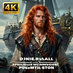 ( ( ( ( ( hyperrealist cg an epic fantasy comic book style portrait painting of a long haired, red headed male sky - pirate in front of an airship ) ) ) ) ) by daniel f. gerhartz and matt stewart, fantasy, photorealistic, octane render, unreal engine, dynamic lighting, perfect factions, very detailed faces, trending on artstation, poster, volumetric lighting, 4 k, award winning
