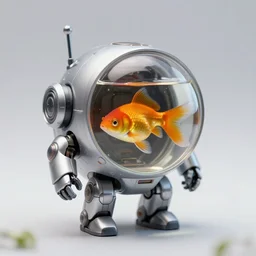 a gold fish inside of a tiny mech suit